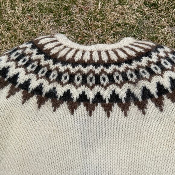 Women's Vintage 90's Icelandic Wool White Brown Zip Up Sweater Jacket Sz Medium - Picture 7 of 7